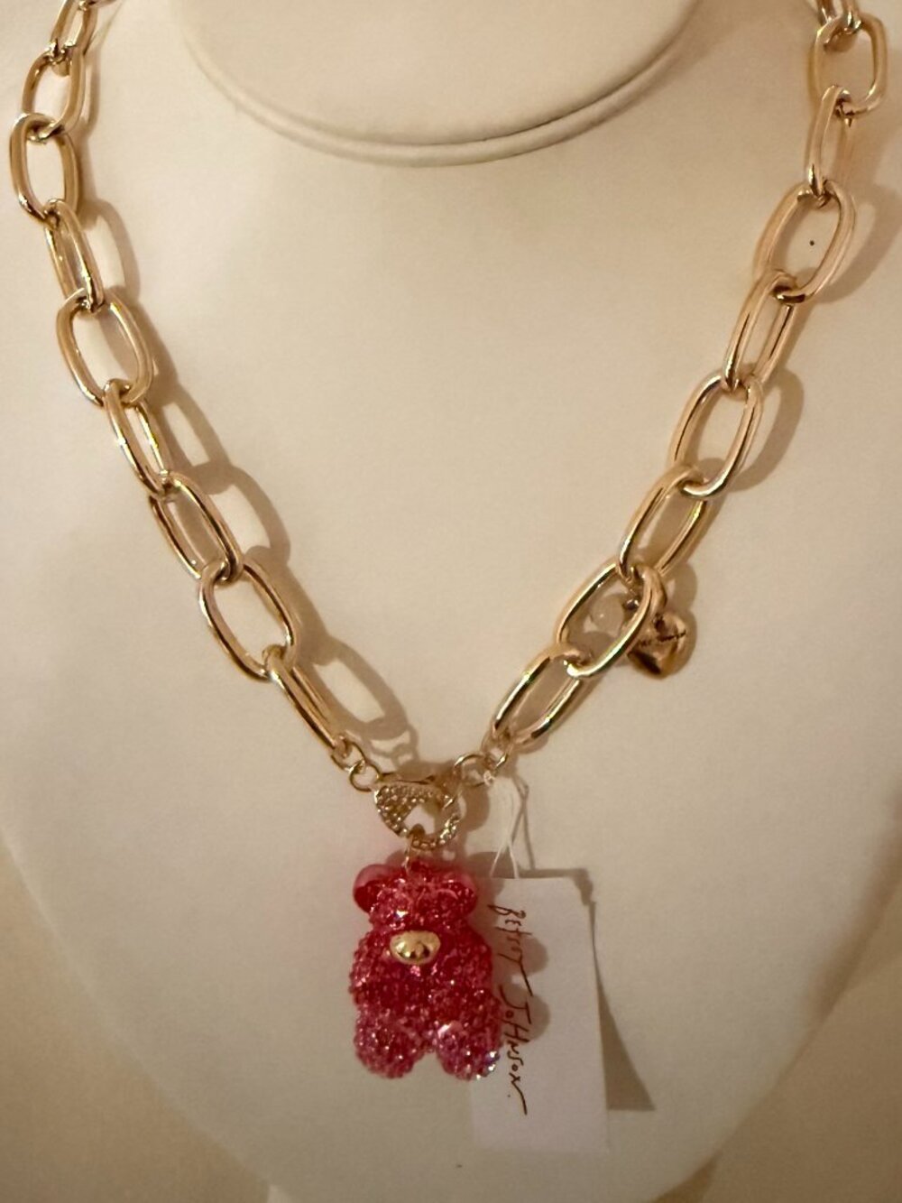 NWT BETSEY JOHNSON PINK RHINESTONE BEAR NECKLACE